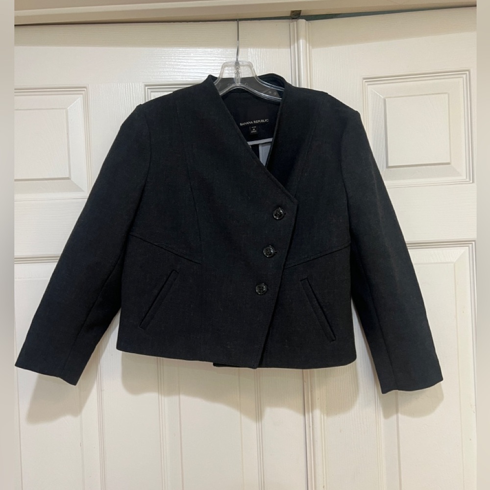 Banana Republic Trapeze Gray Cropped Three Button‎ Blazer office work Jacket 8 - Picture 2 of 11